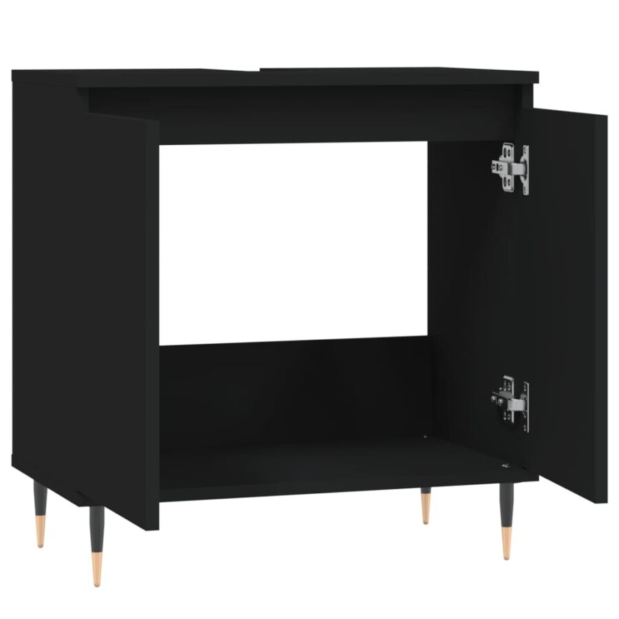 Badkamerkast 58x33x60 cm bewerkt hout zwart - Afbeelding 5