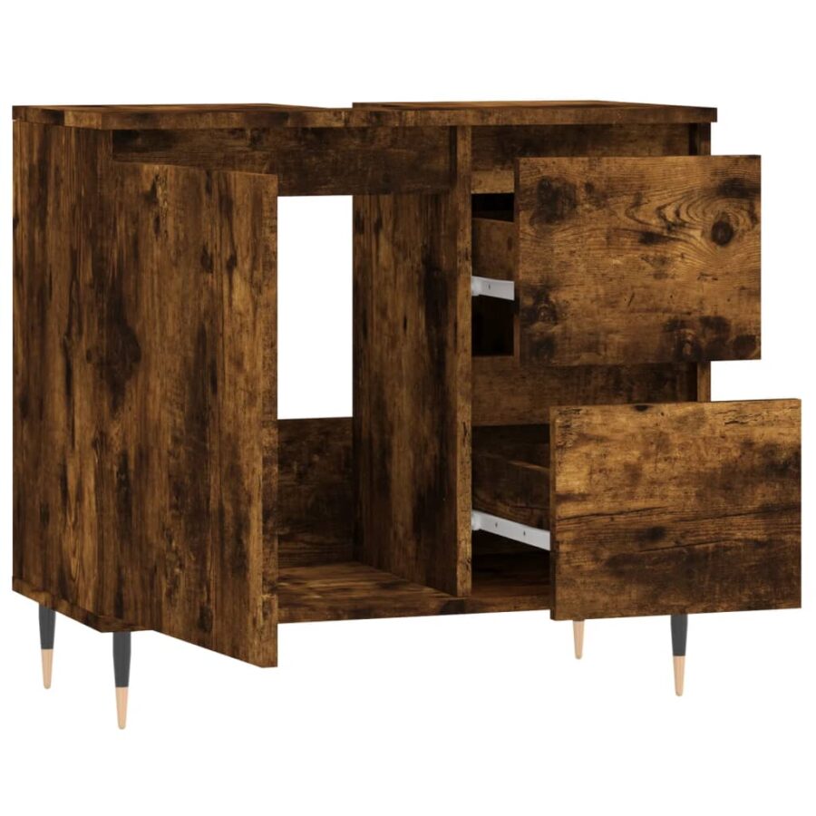 Badkamerkast 65x33x60 cm bewerkt hout gerookt eikenkleurig - Afbeelding 4