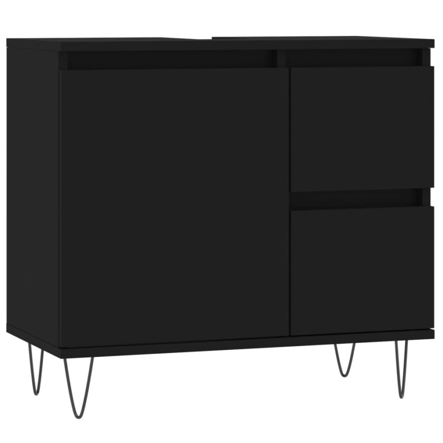 Badkamerkast 65x33x60 cm bewerkt hout zwart - Afbeelding 2