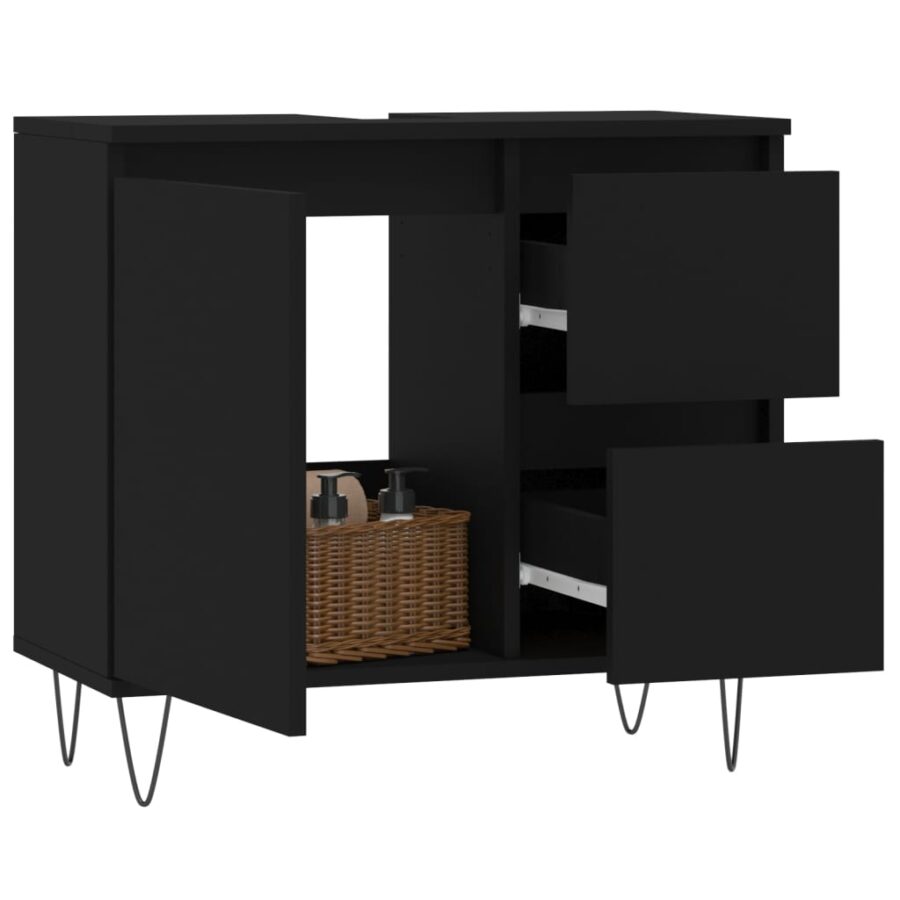 Badkamerkast 65x33x60 cm bewerkt hout zwart - Afbeelding 3