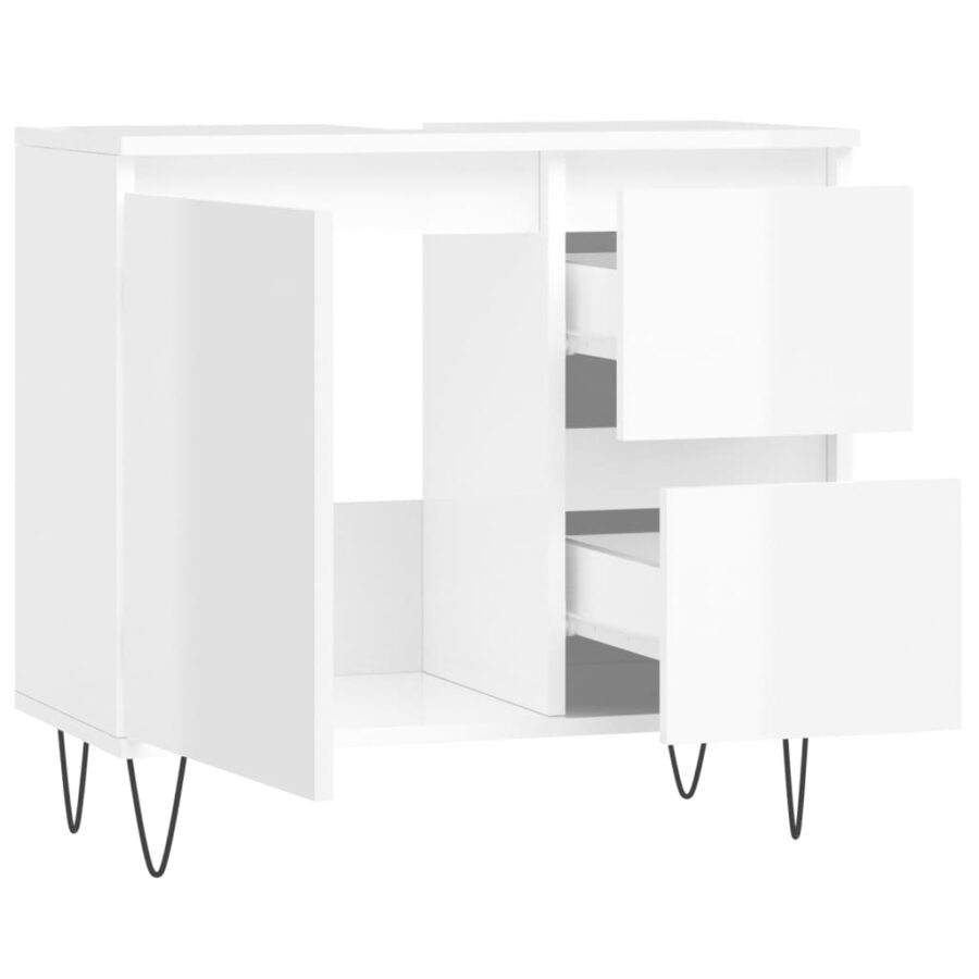 Badkamerkast 65x33x60 cm bewerkt hout hoogglans wit - Afbeelding 4