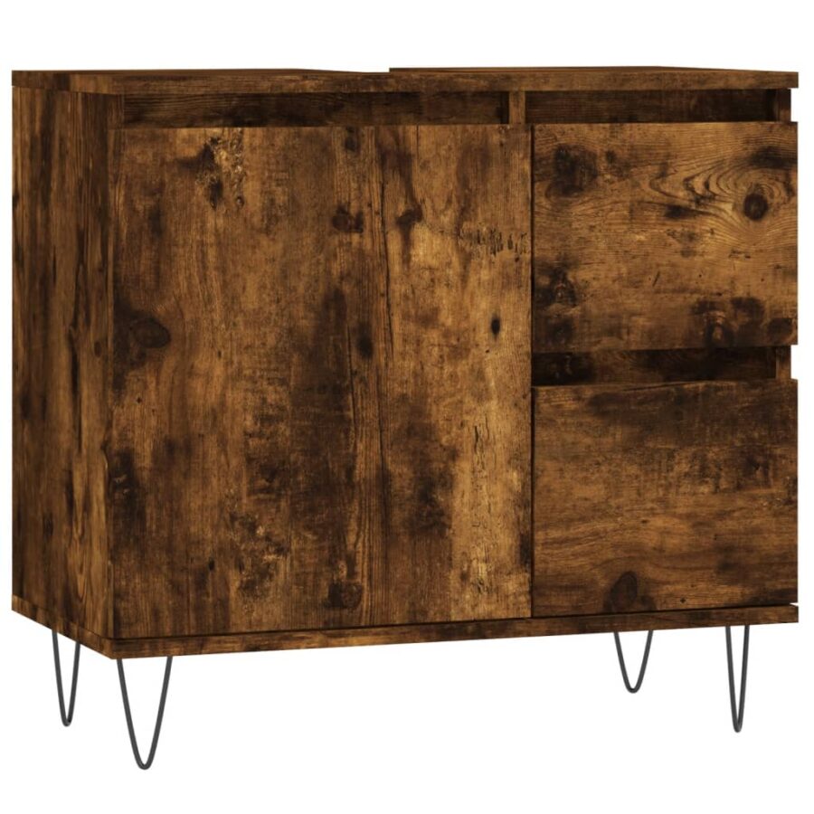 Badkamerkast 65x33x60 cm bewerkt hout gerookt eikenkleurig - Afbeelding 2