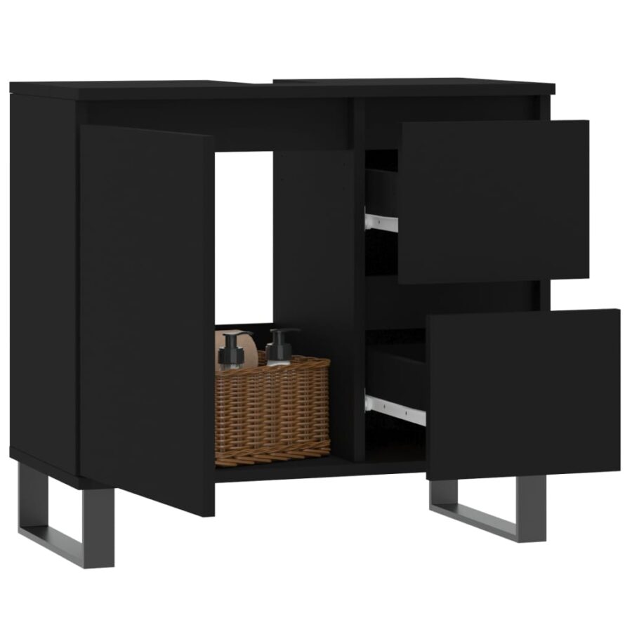 Badkamerkast 65x33x60 cm bewerkt hout zwart - Afbeelding 3