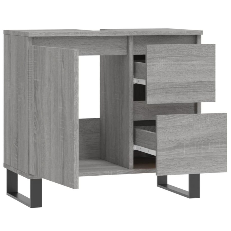 Badkamerkast 65x33x60 cm bewerkt hout grijs sonoma eikenkleurig - Afbeelding 5