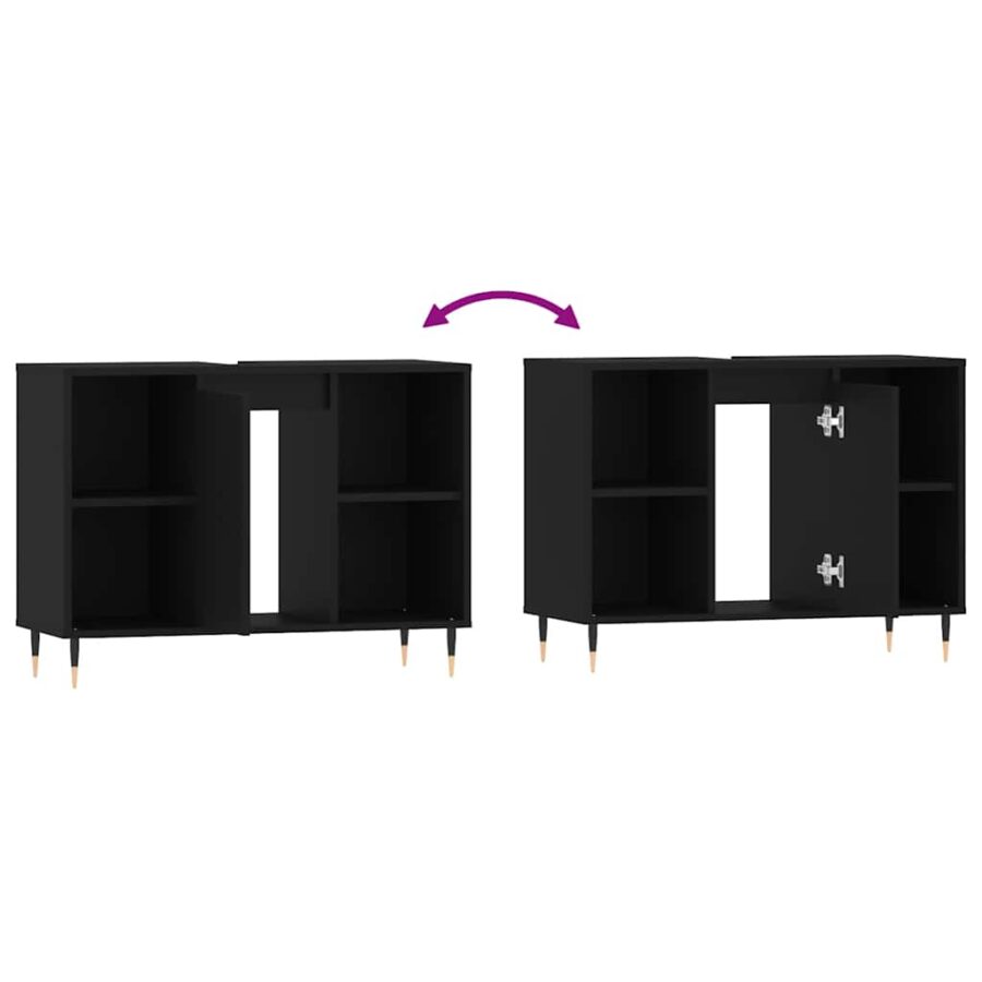 Badkamerkast 80x33x60 cm bewerkt hout zwart - Afbeelding 10