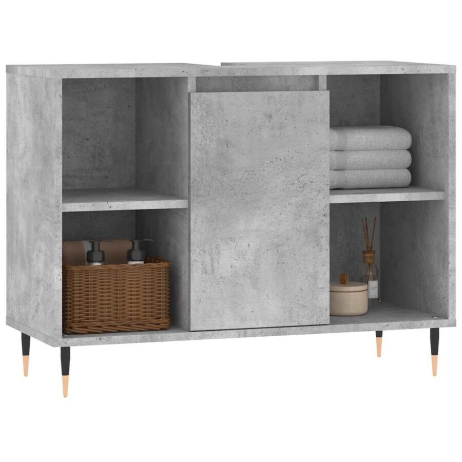 Badkamerkast 80x33x60 cm bewerkt hout betongrijs - Afbeelding 3