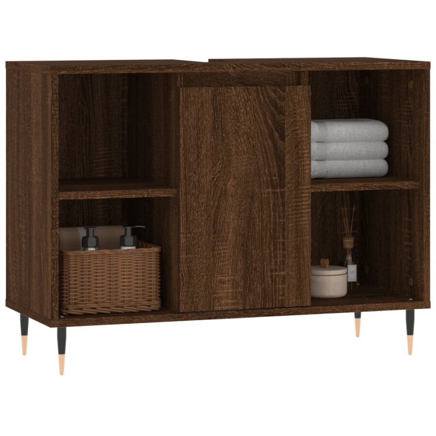 Badkamerkast 80x33x60 cm bewerkt hout bruin eikenkleur - Afbeelding 3