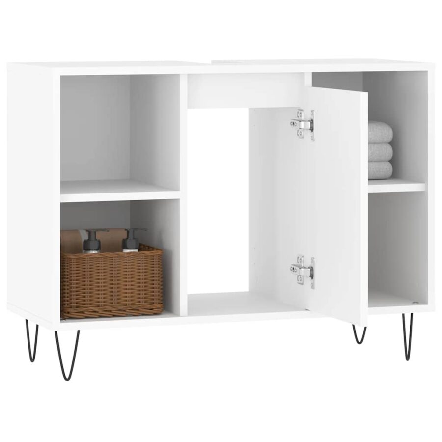 Badkamerkast 80x33x60 cm bewerkt hout wit - Afbeelding 4