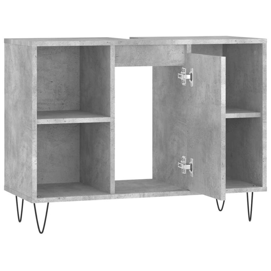 Badkamerkast 80x33x60 cm bewerkt hout betongrijs - Afbeelding 6