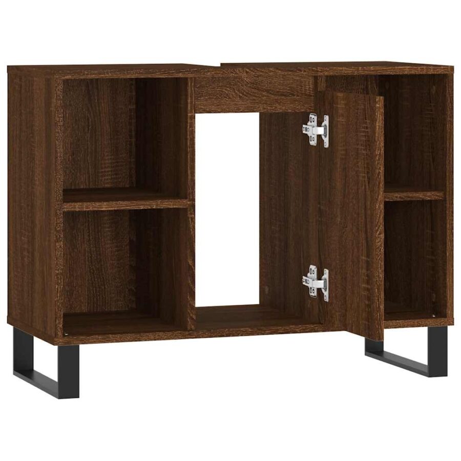 Badkamerkast 80x33x60 cm bewerkt hout bruin eikenkleur - Afbeelding 5