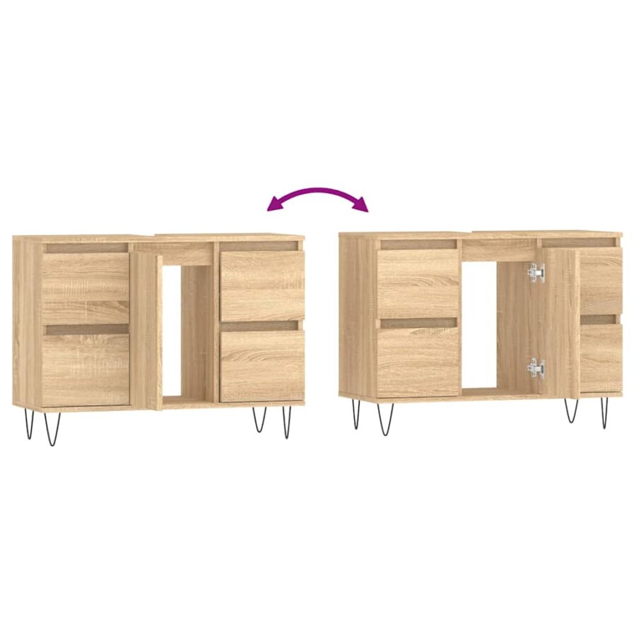 Badkamerkast 80x33x60 cm bewerkt hout sonoma eikenkleurig - Afbeelding 9