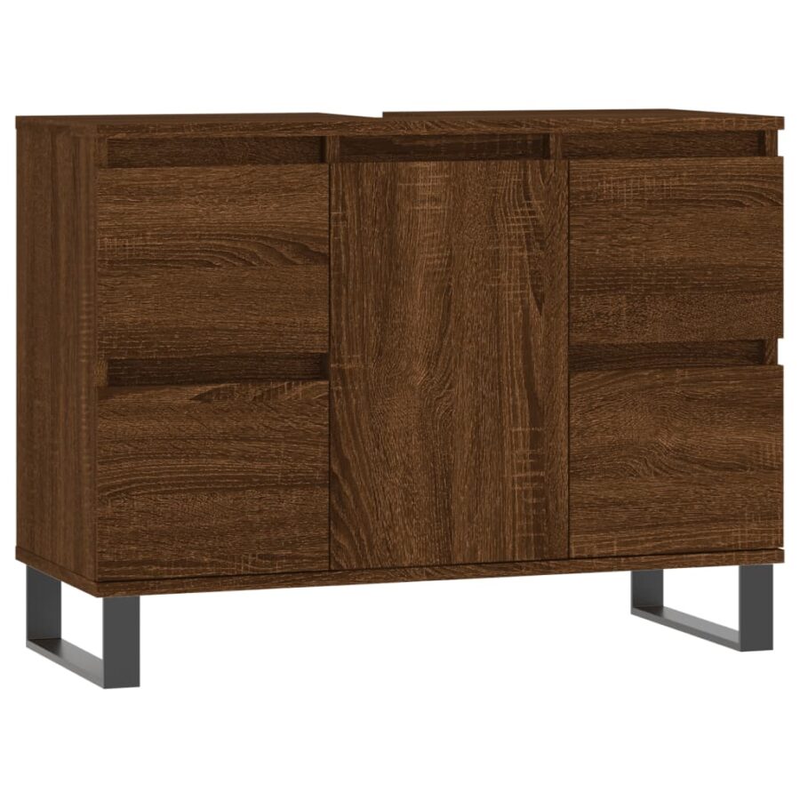 Badkamerkast 80x33x60 cm bewerkt hout bruin eikenkleur - Afbeelding 2