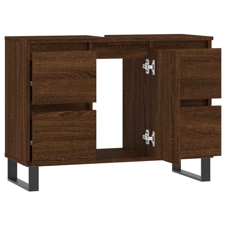 Badkamerkast 80x33x60 cm bewerkt hout bruin eikenkleur - Afbeelding 4