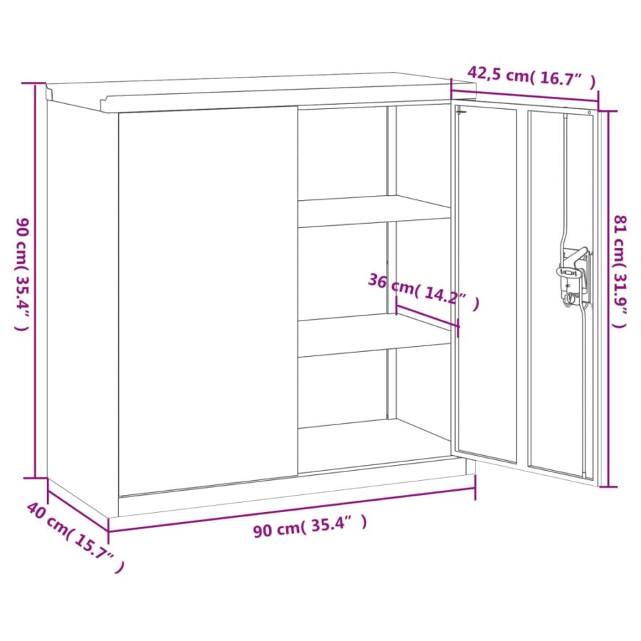 Archiefkast 90x40x90 cm staal wit - Afbeelding 10