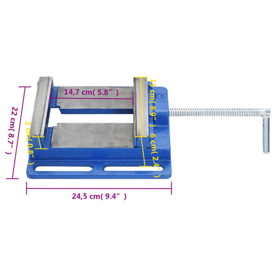 Bankschroef voor kolomboormachine 150 mm gietijzer blauw - Afbeelding 8