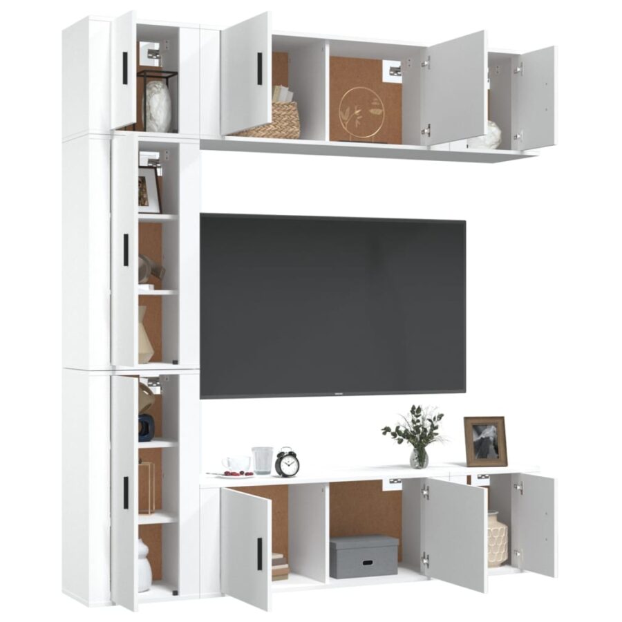 7-delige Tv-meubelset bewerkt hout hoogglans wit - Afbeelding 3