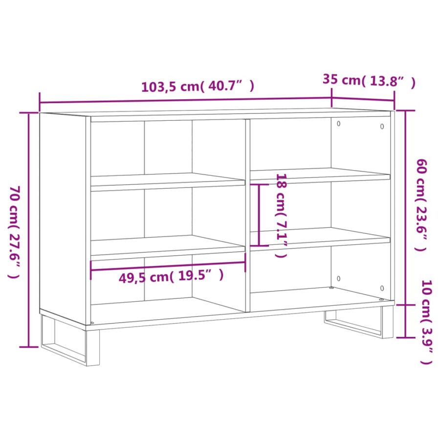 Dressoir 103,5x35x70 cm bewerkt hout betongrijs - Afbeelding 9