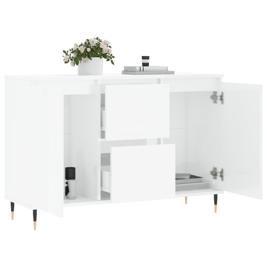 Dressoir 104x35x70 cm bewerkt hout hoogglans wit - Afbeelding 4