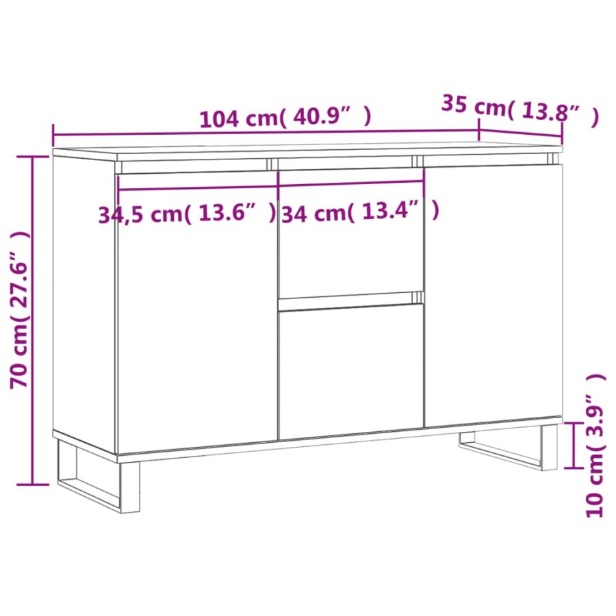 Dressoir 104x35x70 cm bewerkt hout wit - Afbeelding 11
