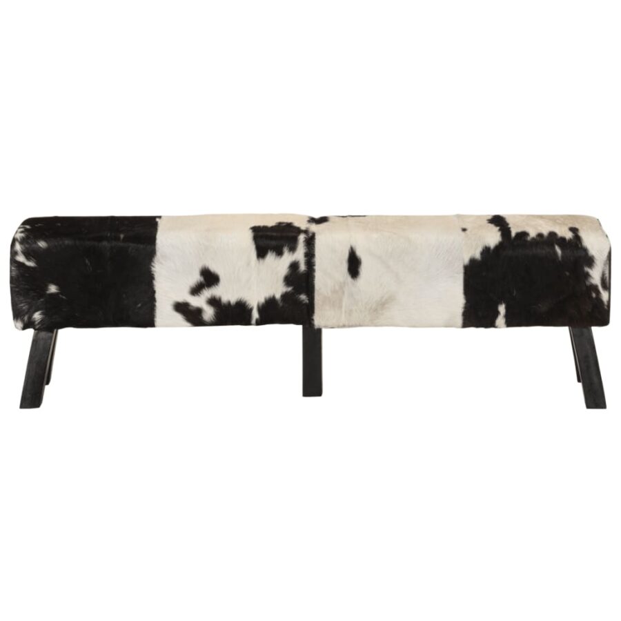 Bankje 160x28x50 cm echt geitenleer zwart en wit - Afbeelding 2