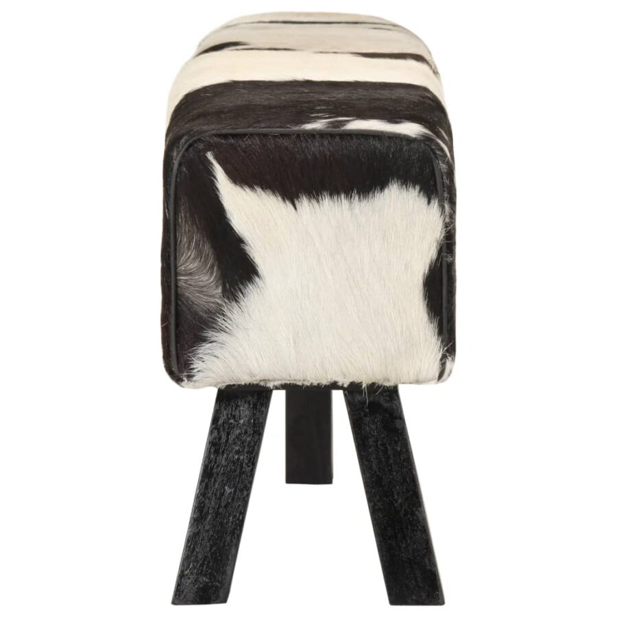 Bankje 160x28x50 cm echt geitenleer zwart en wit - Afbeelding 3