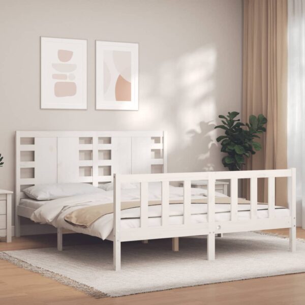 Bedframe zonder matras massief grenenhout wit 160x200 cm