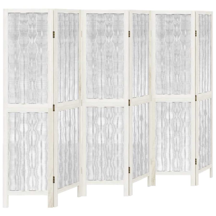 Kamerscherm met 6 panelen massief paulowniahout wit - Afbeelding 2