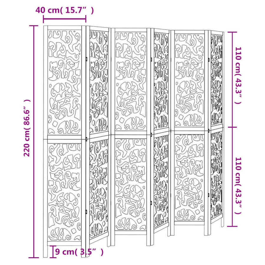 Kamerscherm met 6 panelen massief paulowniahout wit - Afbeelding 8