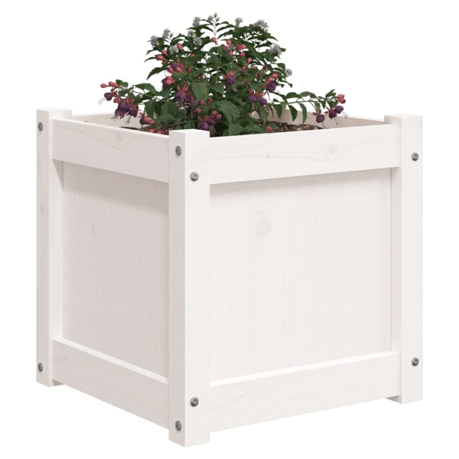 Plantenbak 40x40x40 cm massief grenenhout wit - Afbeelding 4