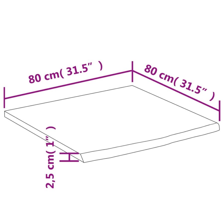 Bureaublad vierkant natuurlijke rand 80x80x2,5 cm acaciahout - Afbeelding 8