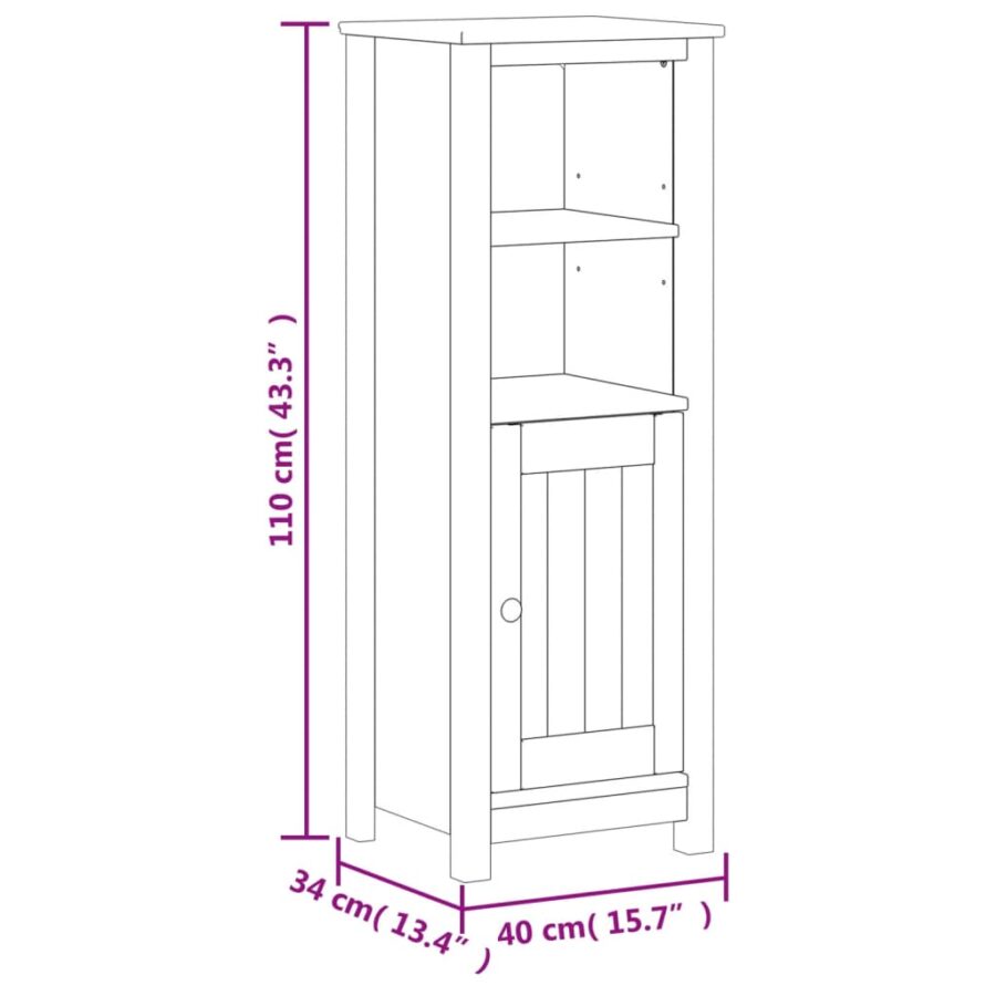 Badkamerkast BERG 40x34x110 cm massief grenenhout wit - Afbeelding 8