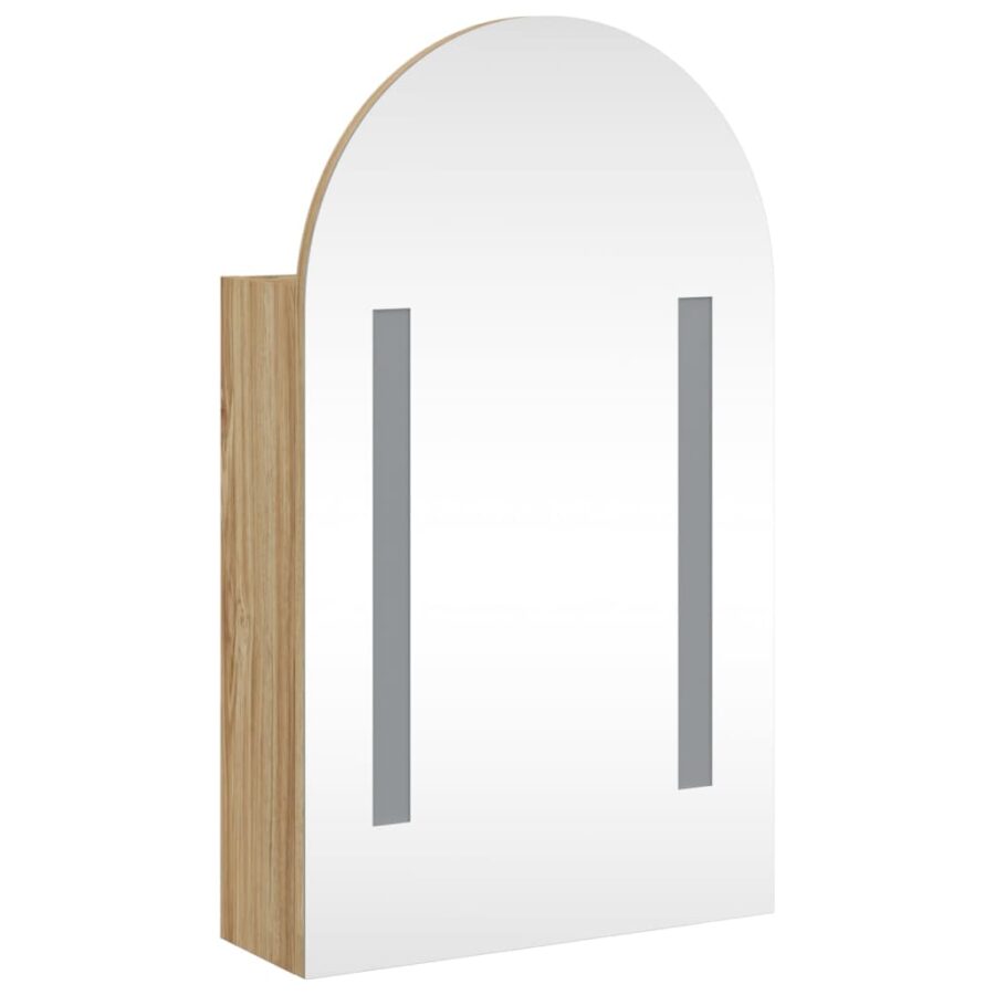 Badkamerkast met spiegel en LED gebogen 42x13x70 cm eikenkleur - Afbeelding 4
