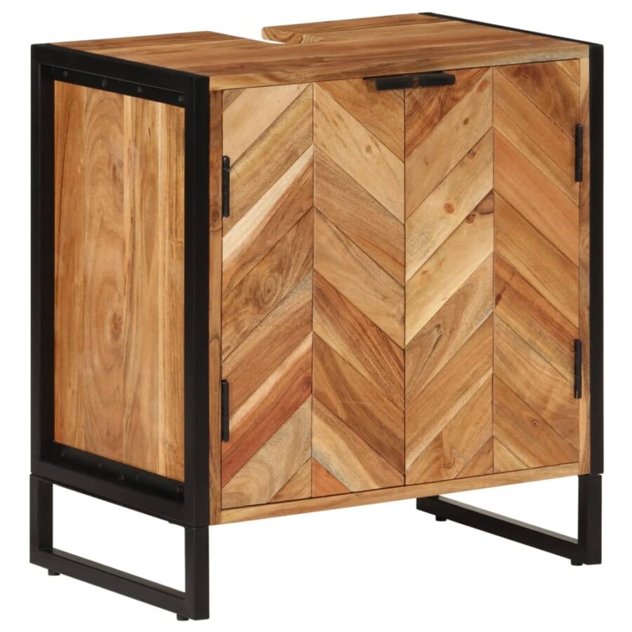 Badkamerkast 55x35x60 cm massief acaciahout en ijzer - Afbeelding 11