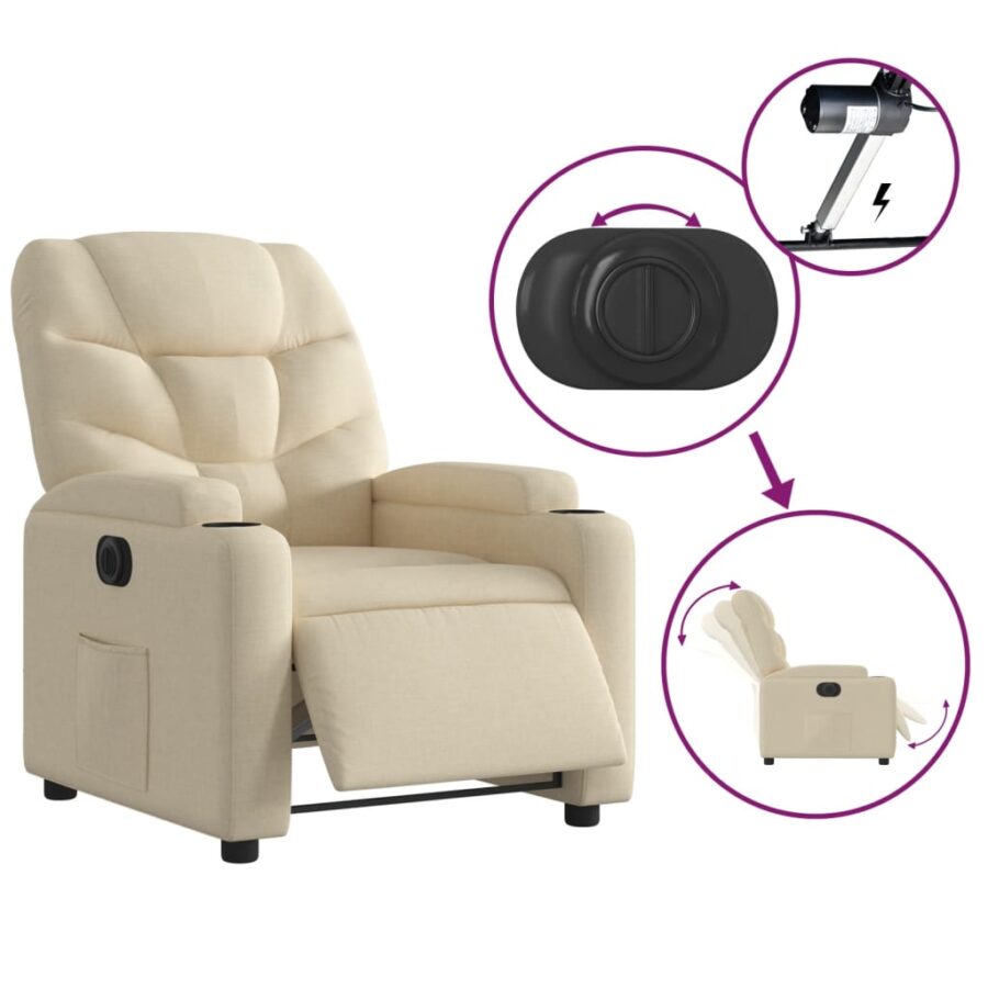 Fauteuil verstelbaar elektrisch stof crèmekleurig - Afbeelding 5