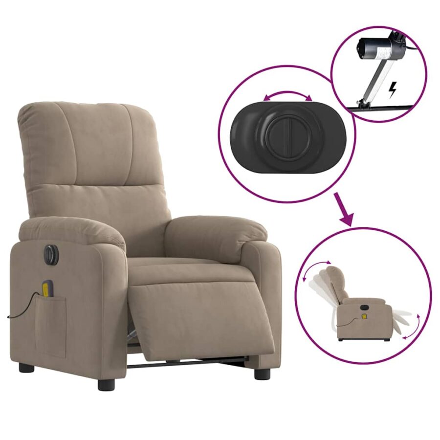 Sta-op-massagestoel elektrisch verstelbaar microvezelstof taupe - Afbeelding 6
