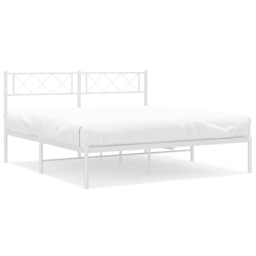 Bedframe met hoofdbord metaal wit 140x200 cm - Afbeelding 2