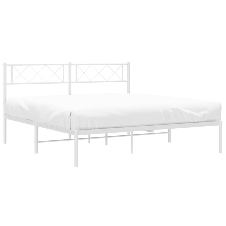 Bedframe met hoofdbord metaal wit 140x200 cm - Afbeelding 3