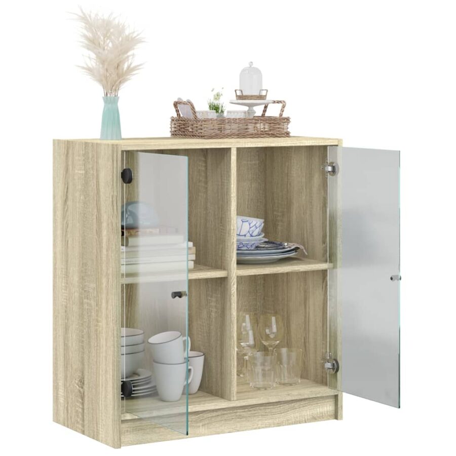 Bijzetkast met glazen deuren 68x37x75,5 cm sonoma eikenkleurig - Afbeelding 5