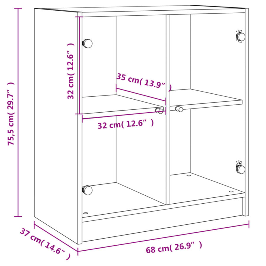 Bijzetkast met glazen deuren 68x37x75,5 cm grijs sonoma eiken - Afbeelding 11
