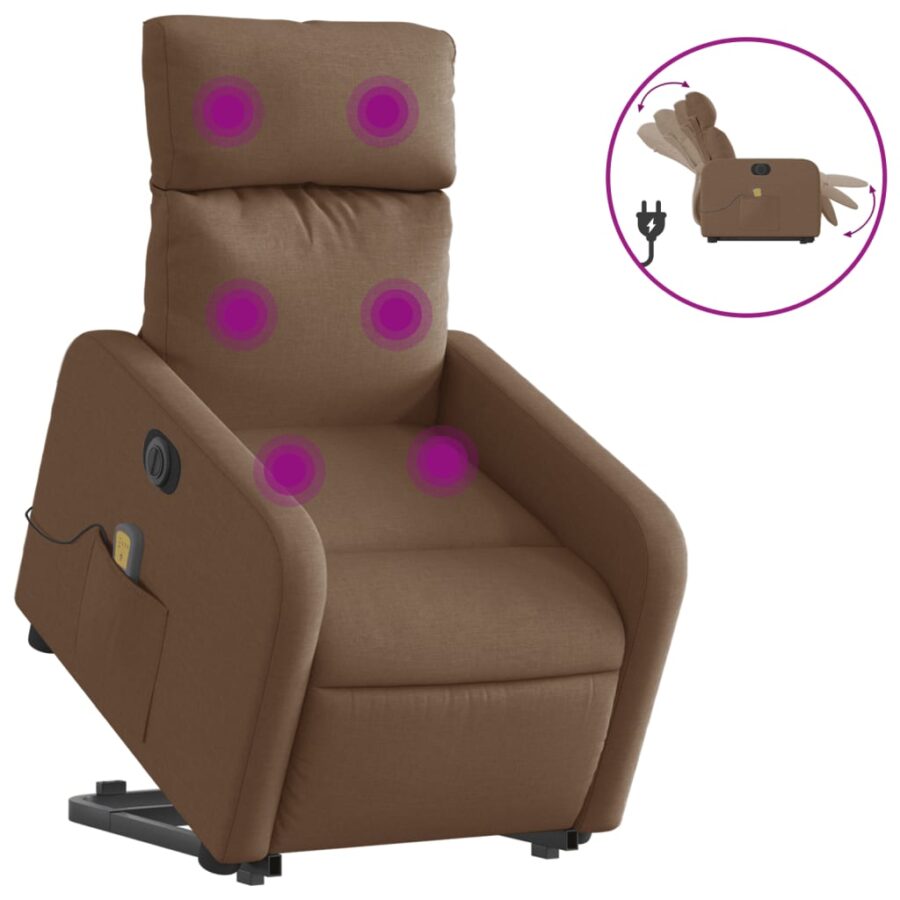 Sta-op-massagestoel elektrisch verstelbaar stof bruin - Afbeelding 2