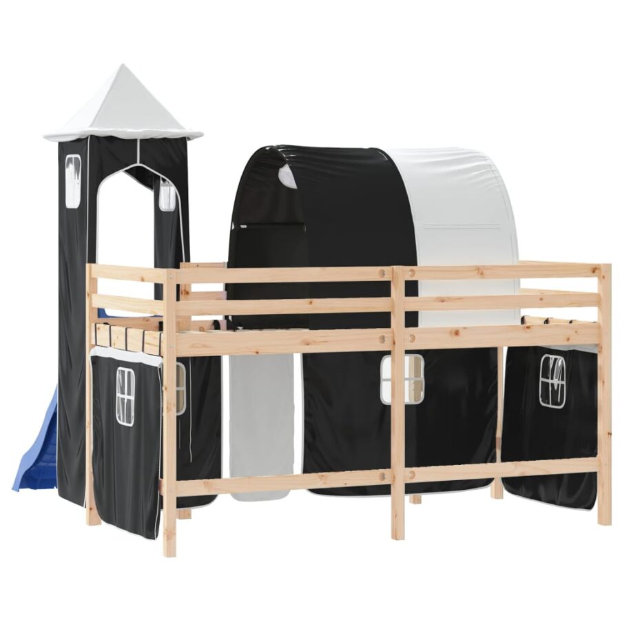 Kinderhoogslaper met toren 90x200 cm grenenhout wit en zwart - Afbeelding 7