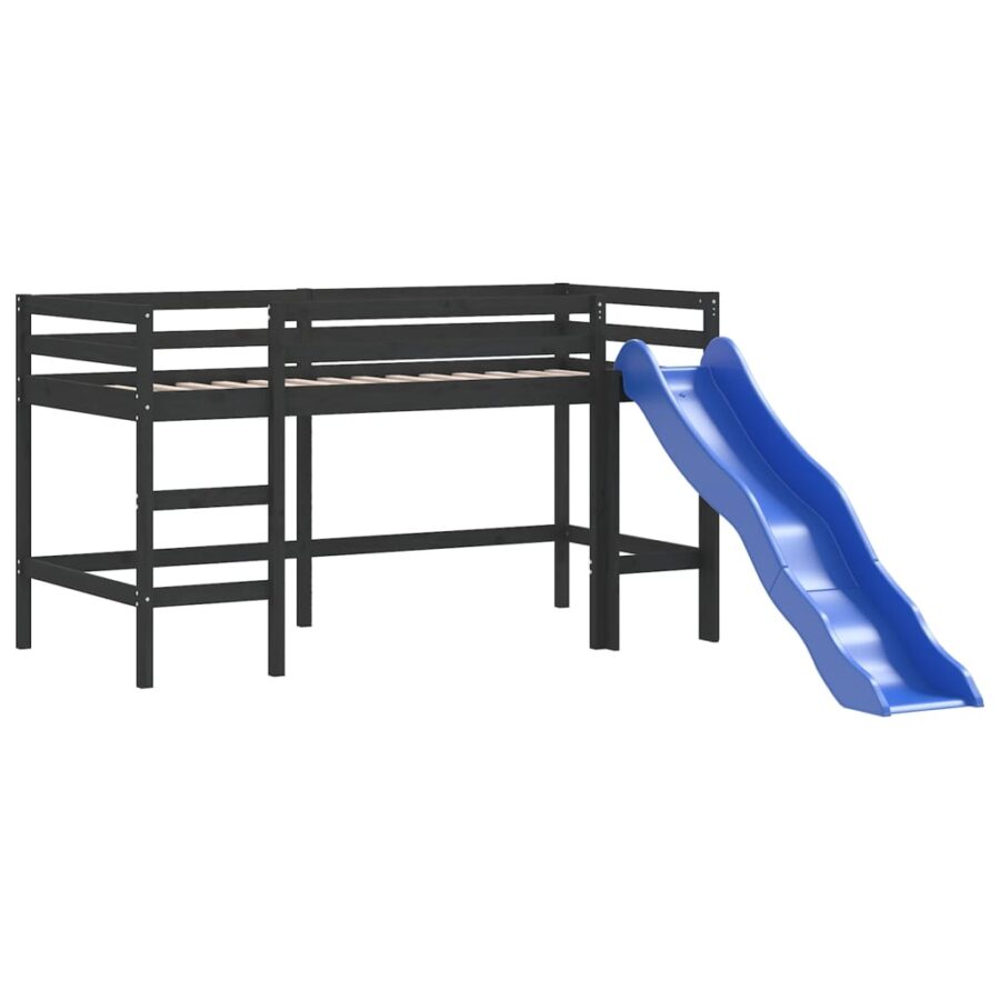 Kinderhoogslaper met toren 90x200 cm grenenhout wit en zwart - Afbeelding 10