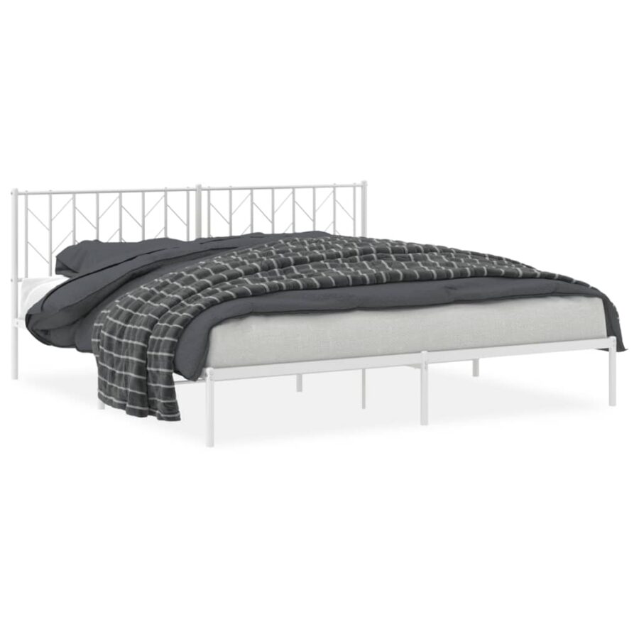 Bedframe met hoofdbord metaal wit 193x203 cm - Afbeelding 2
