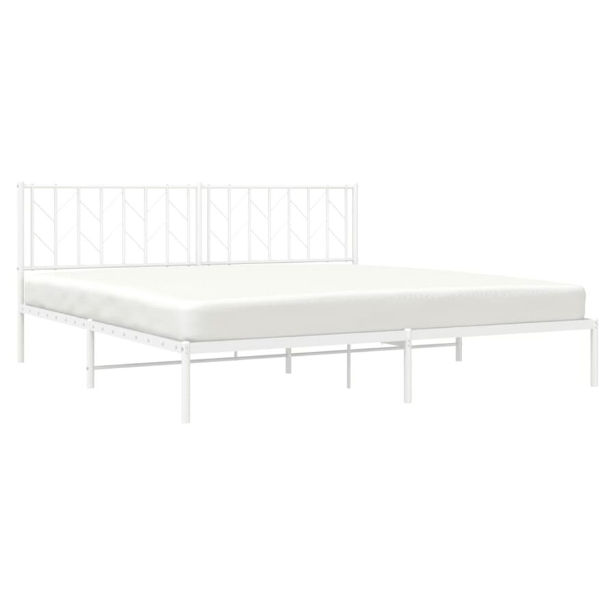 Bedframe met hoofdbord metaal wit 193x203 cm - Afbeelding 3