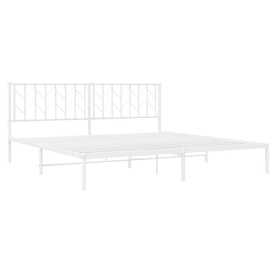 Bedframe met hoofdbord metaal wit 193x203 cm - Afbeelding 4