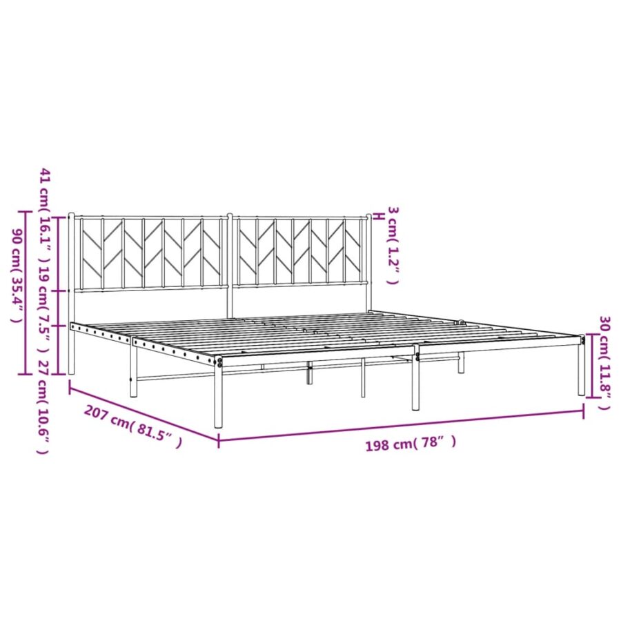 Bedframe met hoofdbord metaal wit 193x203 cm - Afbeelding 10
