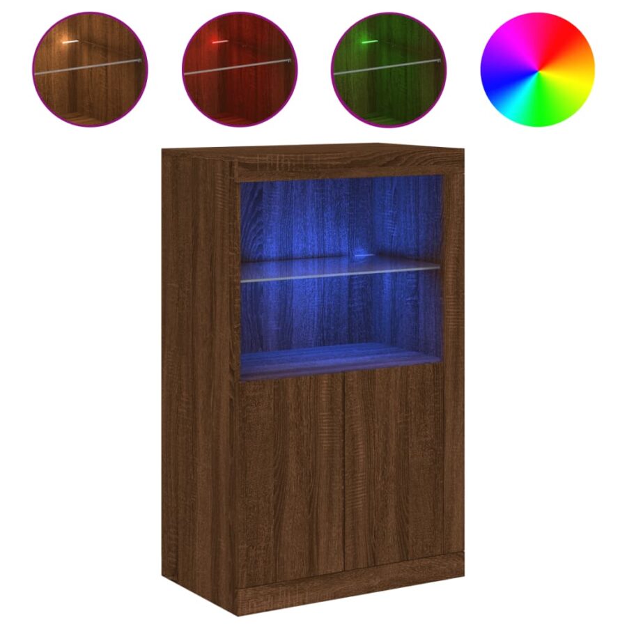 Bijzetkast met LED-verlichting bewerkt hout bruin eikenkleur - Afbeelding 2