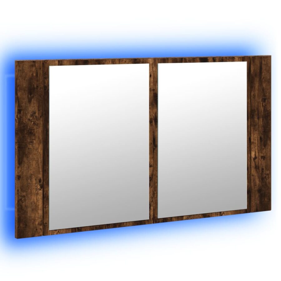 Badkamerkast met spiegel LED 80x12x45 acryl gerookt eikenkleur - Afbeelding 5