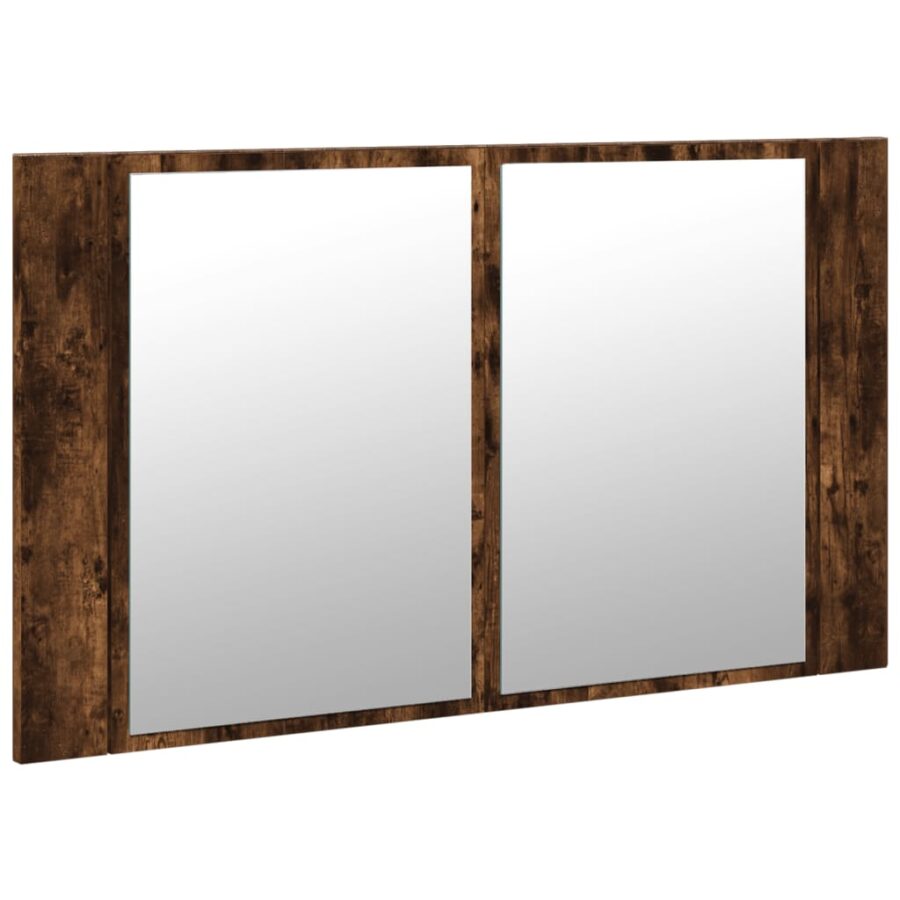 Badkamerkast met spiegel LED 80x12x45 acryl gerookt eikenkleur - Afbeelding 6