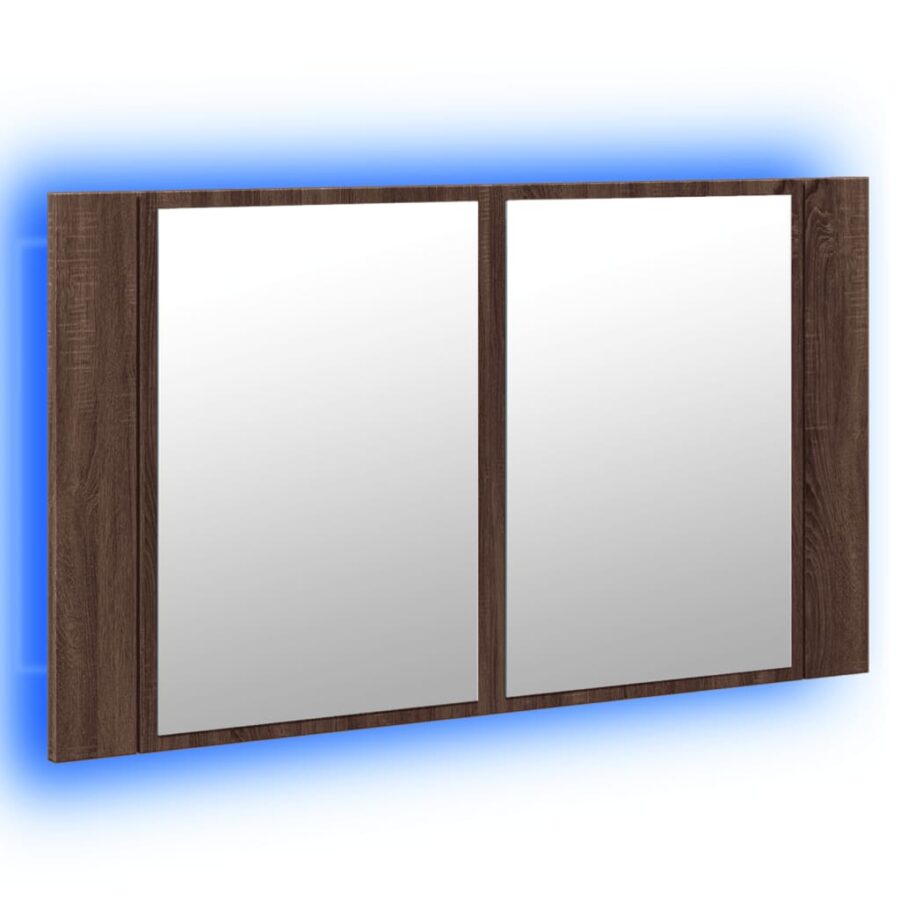 Badkamerkast met spiegel LED 80x12x45 acryl bruin eikenkleur - Afbeelding 5